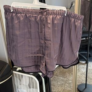 Purple Satin Striped Shorts